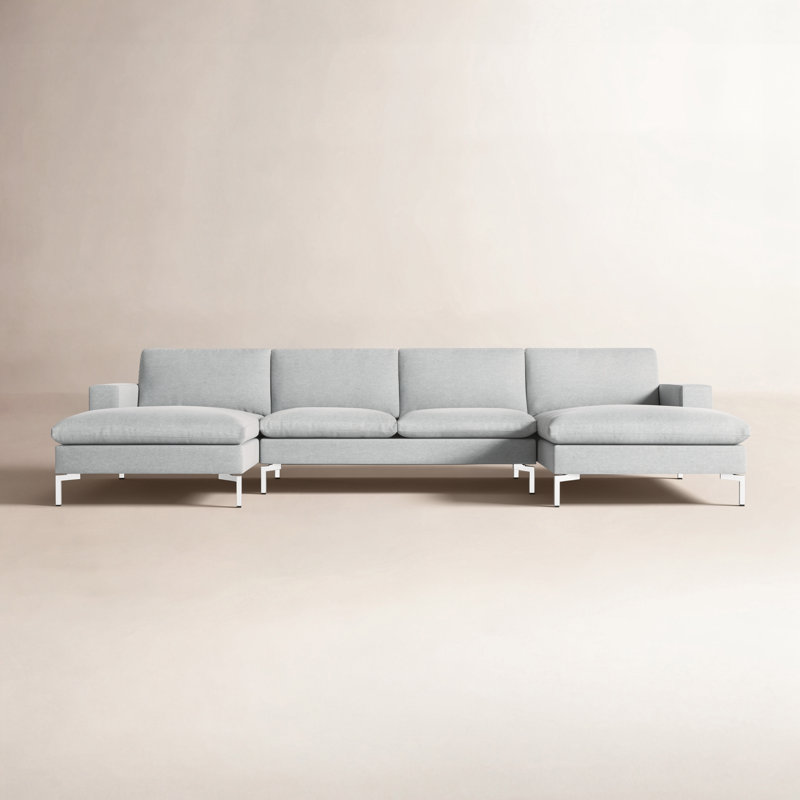 New Standard Upholstered U-Shaped Sectional Symmetrical, Maharam Mode in Intaglio Crossweave, White