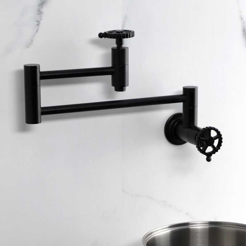 Kingston Brass Fuller Two-Handle 1-Hole Wall Mount Pot Filler Faucet, Matte Black