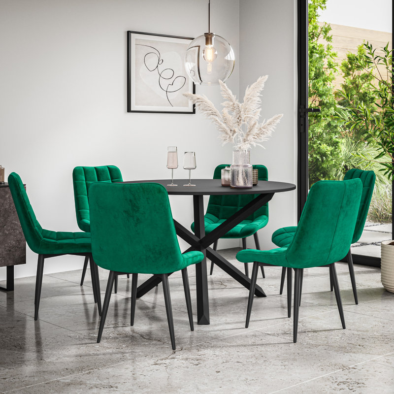 Darcus 6 - Person Dining Set, Black/Black/Green