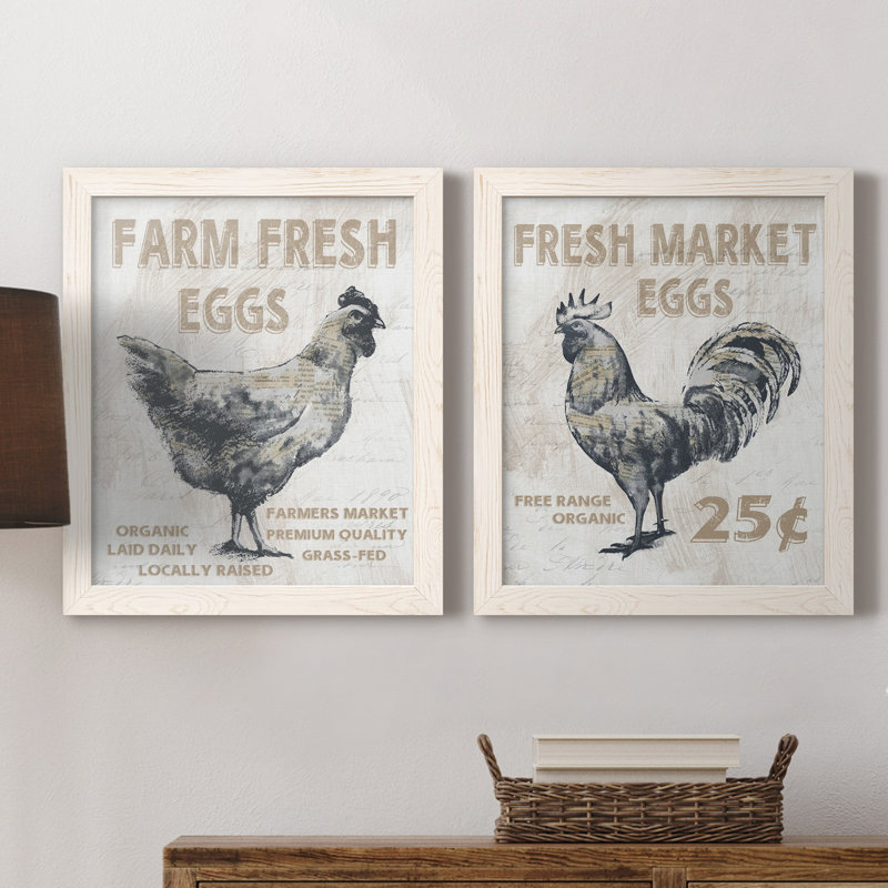 Farm Fresh Chicken - ensemble de 2 reproductions, Pas de tapis, Toile blanche encadrée, H 24 po x l 36 po x P 1,5 po
