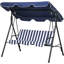 Balancelle d'extérieur bleu foncé 3. Coussin amovible. Cadre en acier. Auvent réglable pour le bord de la piscine. Support de dos confortable. Capacité de 440 lb. 69,1 po x 44,41 po, 59,75 po. Assemblage requis