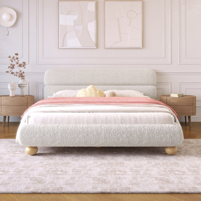 Lit contemporain tapissier à profil bas avec tissu molletonné Teddy