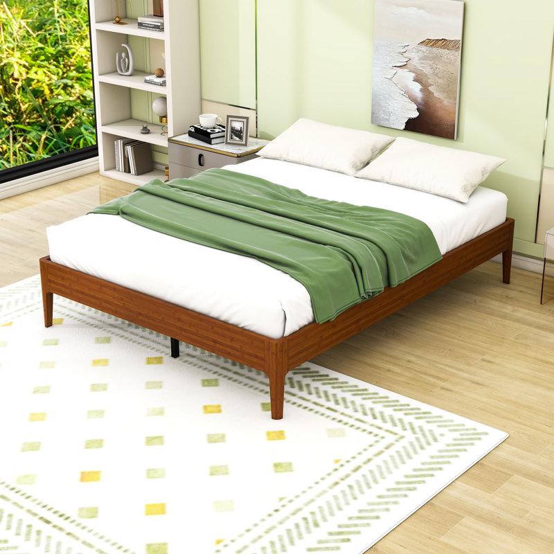 Lit plateforme en bois avec support robuste et conception silencieuse, Brun, Grand lit