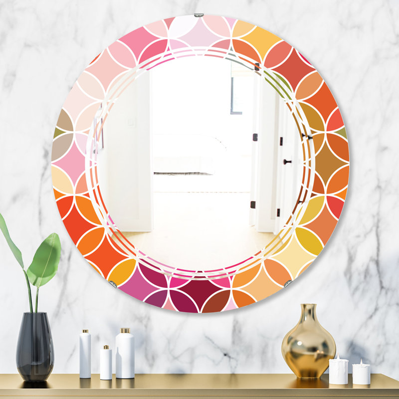 Miroir mural moderne sans cadre à trois c géométriques rétro design ii, H 23,6 po x l 23,6 po