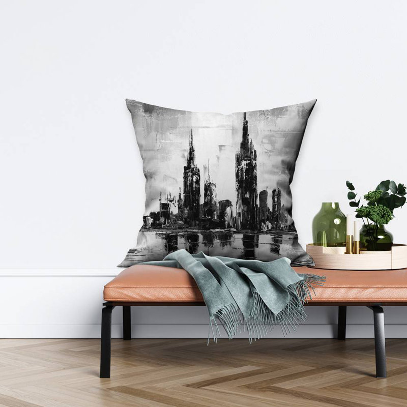 Mono urban cityscape - 26"x26" Throw pillow cover - Poly twill - Print on demand