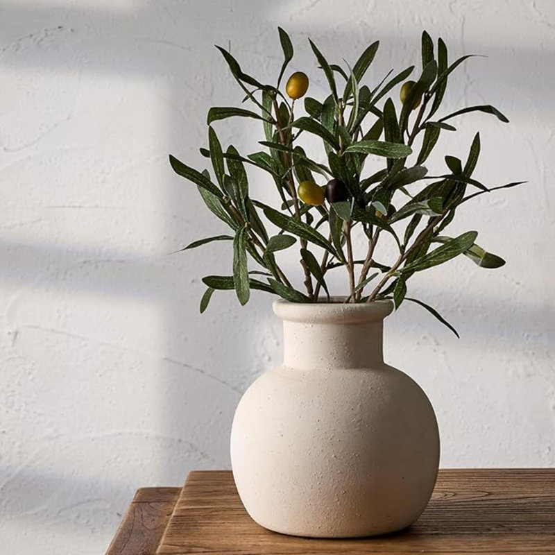 Ceramic Rustic Farmhouse Vase | 6 Inch Pottery Decorative Boho Flower Vase For Home Decor, Table, Living Room, Bathroom Decoration, Shelf Decor, Mantel, Wedding