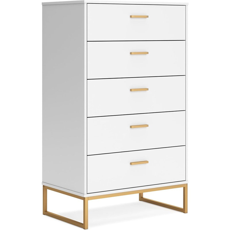 Commode moderne à 5 tiroirs avec arrêt de sécurité, blanc