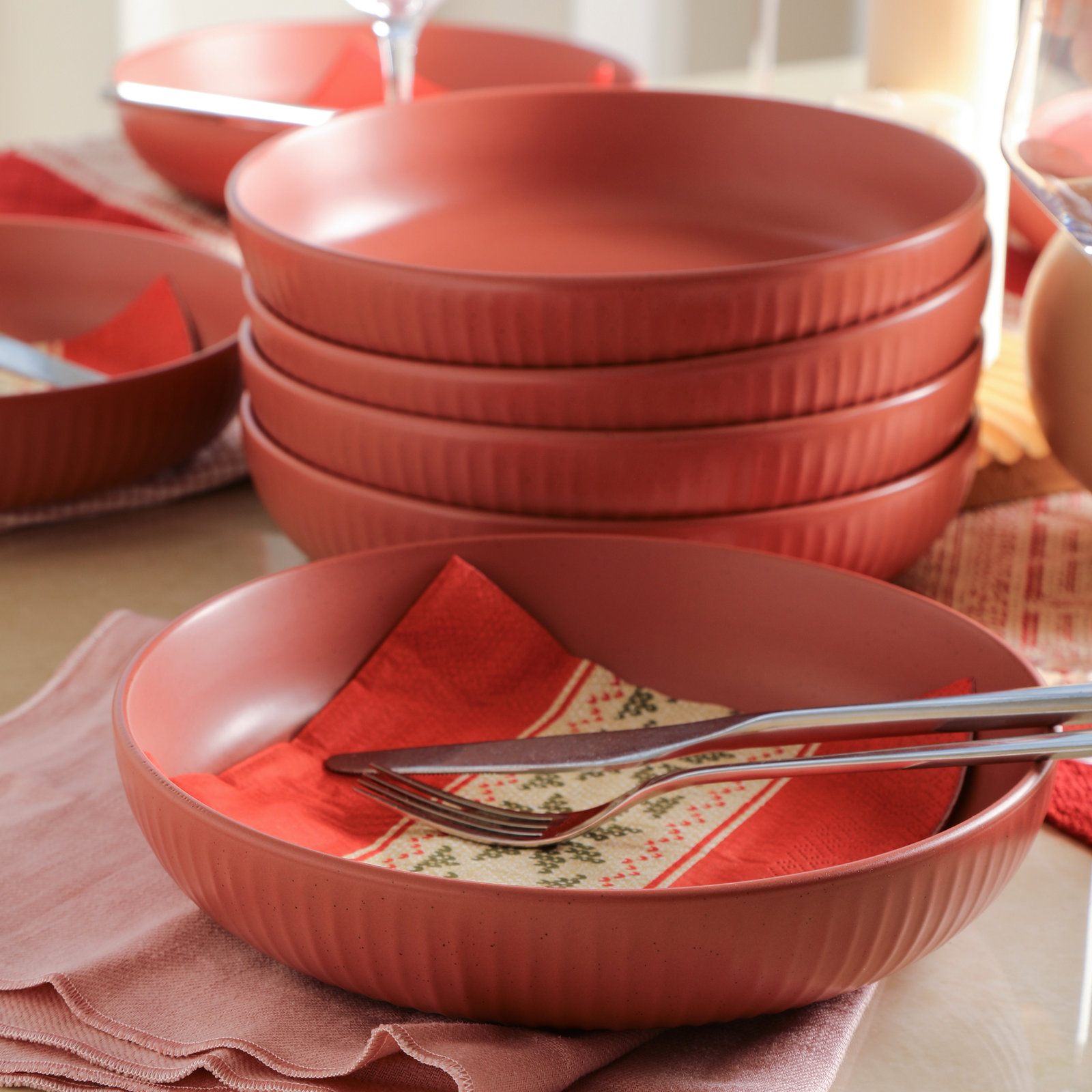 Stone Lain Logan 4-Piece Bowl Set Stoneware, Orange