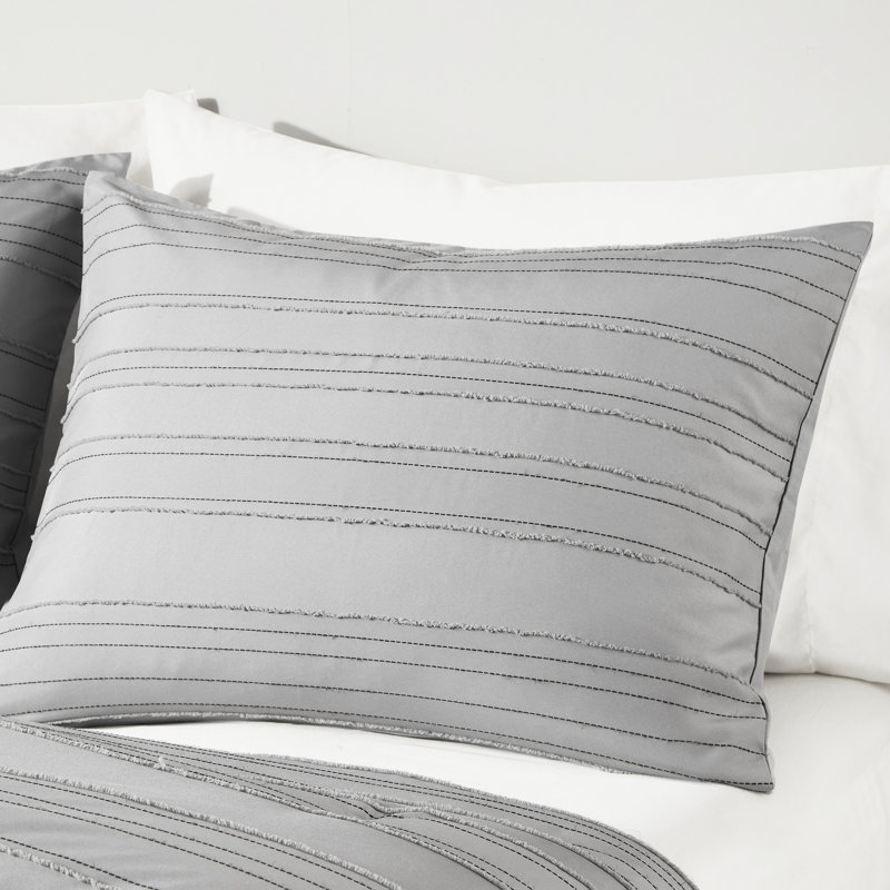 Édredon 3 pièces gris / simple avec agrafe, coussin décoratif, taie décorative, gris, lavable et lavable à la machine