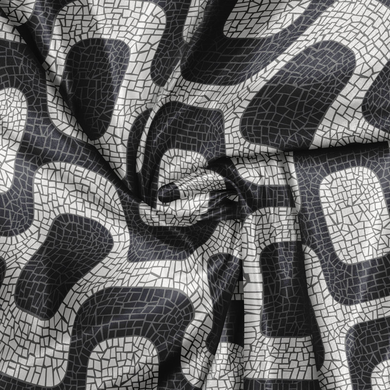Rustic curtain, modern pavement mosaic, black pale gray white