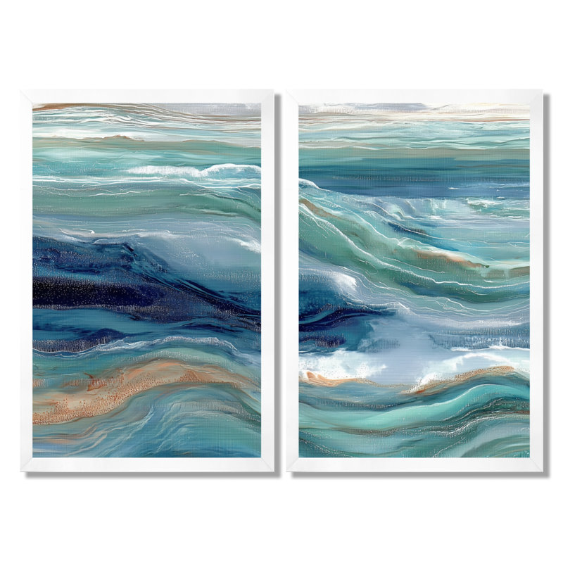 «Green River», reproduction d'art sur toile, art mural côtier vert 2 pièces, H 36 po x l 48 po, Reproduction encadrée, Blanc