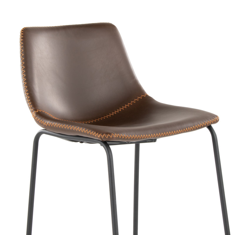 Tabouret de bar industriel de 30 pouces à hauteur fixe, chaise de bar à structure en métal avec assise et dossier rembourrés en cuir synthétique doux