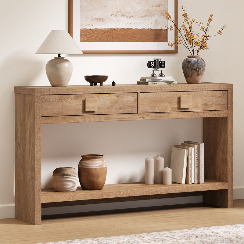 Console en bois avec 2 tiroirs, table de canapé pour le couloir, le vestibule, le salon, H 31,5 po x l 55,13 po x P 11,9 po