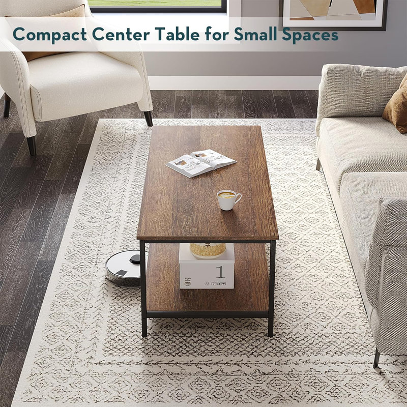 2-Tier Coffee Table For Living Room Farmhouse Style Centre Table With Storage Shelf Rectangle Wood Table For Large Or Small Spaces Apartment Home Office, Easy Assembly