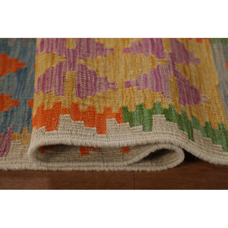 Tapis géométrique en laine Kilim 7 x 7