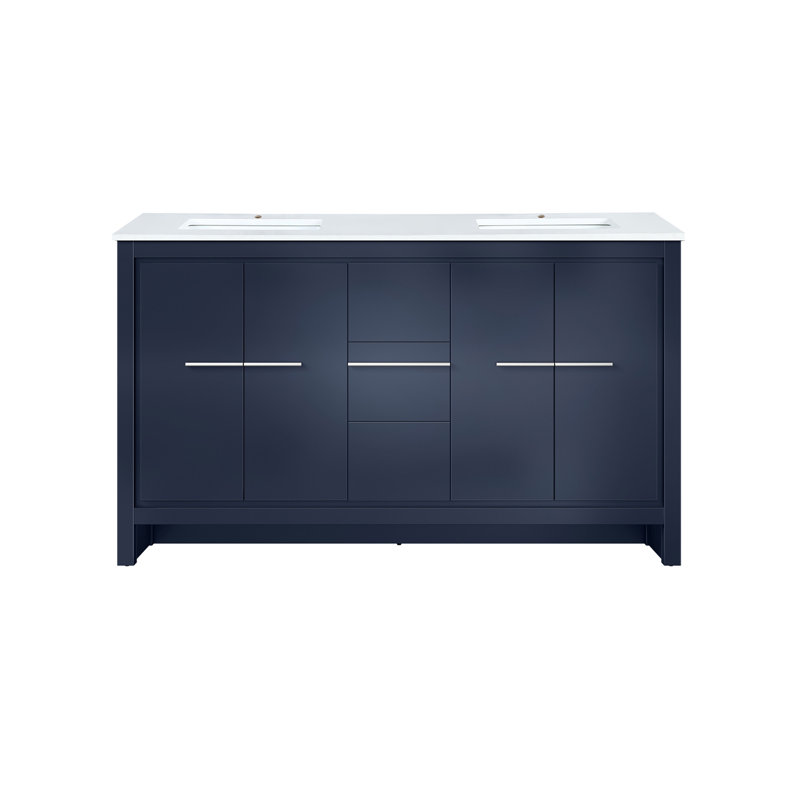 Navy Blue Double Bath Vanity 60 In. W X 20 In. D, With Cultured Marble Top, Navy Blue