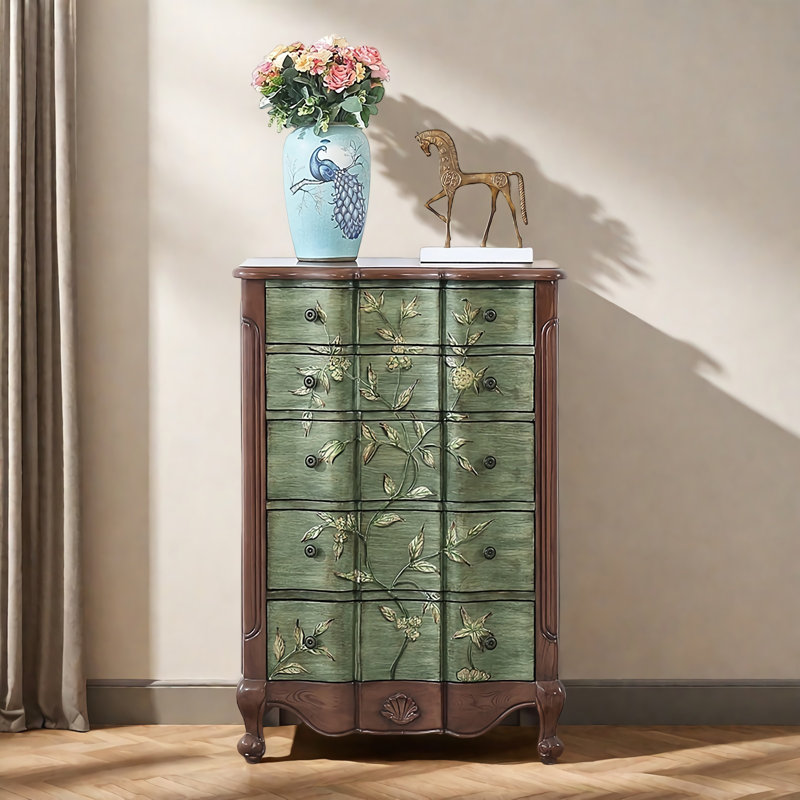 Rustic Painted Wooden Unique Accent Chest