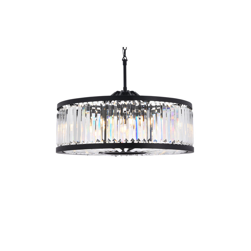 Dorinda 10-Light Dimmable Drum Chandelier, Clear, Matte Black