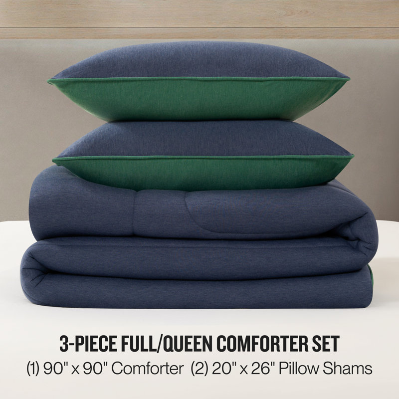 Champion Premium Reversible Solid Jersey Comforter Sets, Full/Queen, Navy Blue / Green