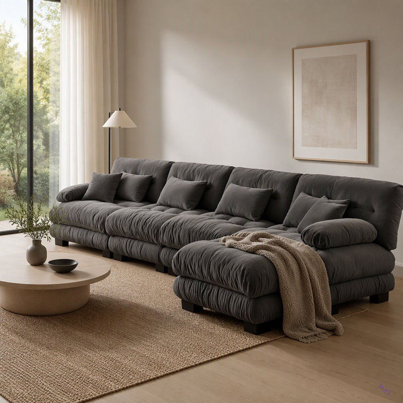 Combinaison libre, canapé modulaire modulaire, canapé en forme de L pour le salon, canapé confortable à 4 places avec repose-pieds convertible, chenille