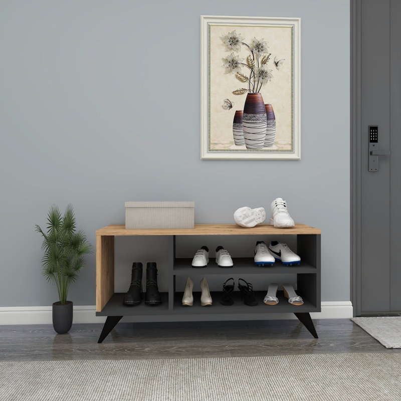 Loralee 7 Pair Shoe Rack, Atlantic Pine & Anthracite
