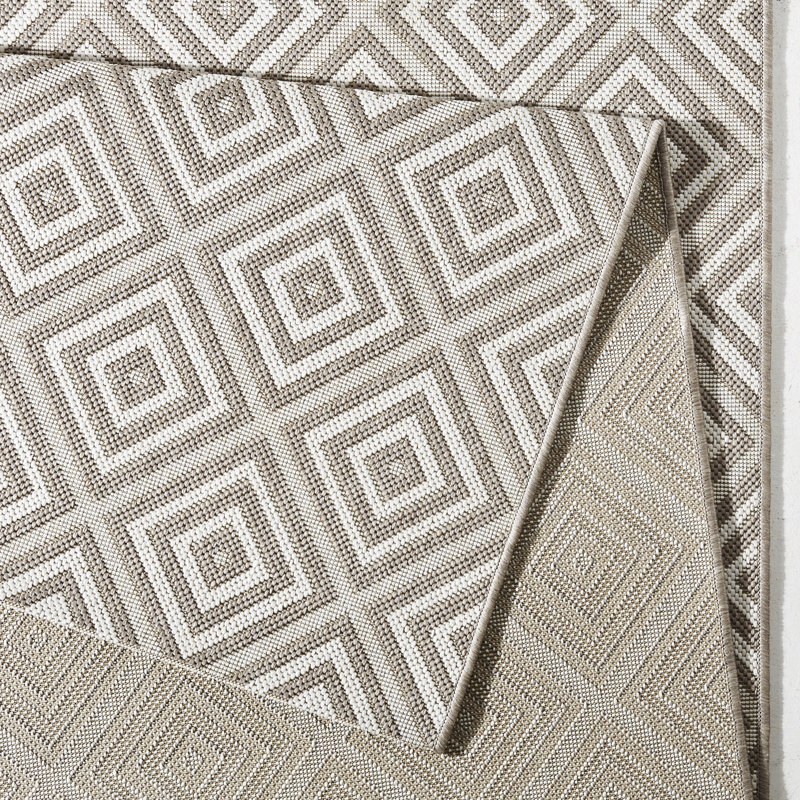 Flat Weave, Indoor & Outdoor Carpet, Living Room, Terrace, Balcony, Diamond Pattern - Grey, Rectangle 240 x 340cm