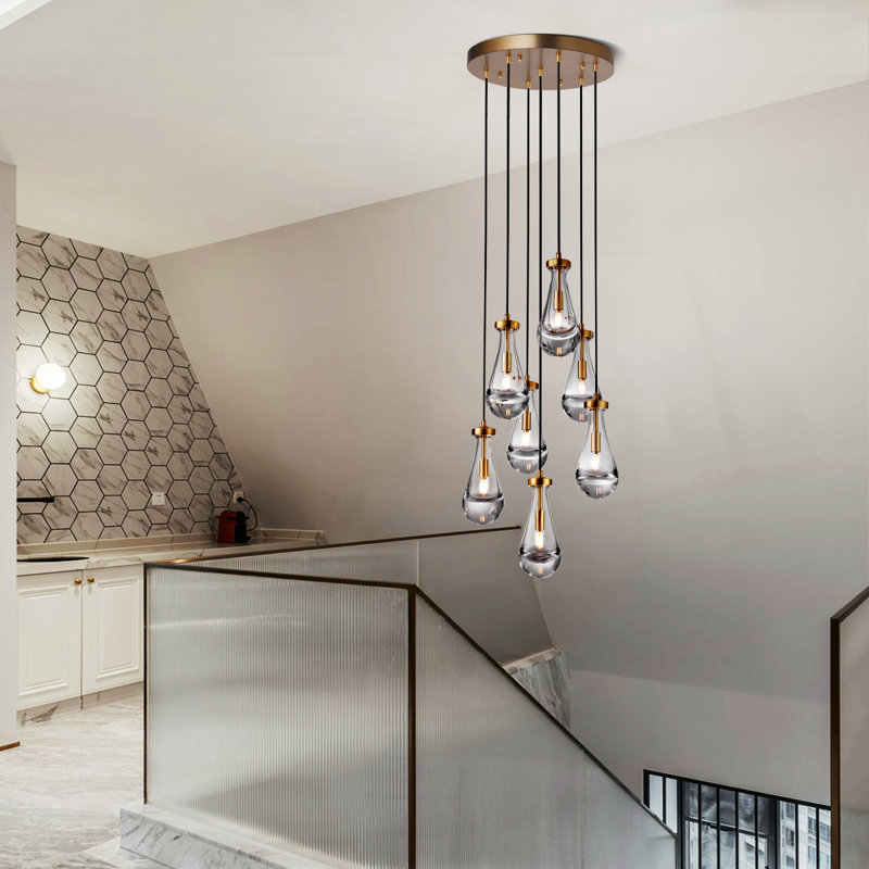 7-Light Dimmable Teardrop Chandelier (Bulbs Include), Brass