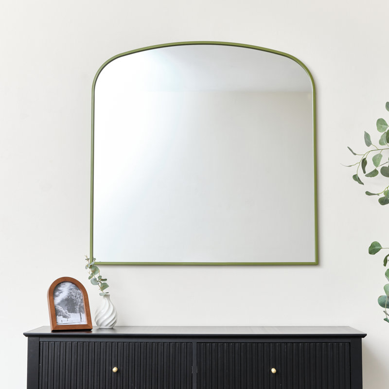 Metal Framed Arched Wall Mirror 90Cm X 90Cm, Green