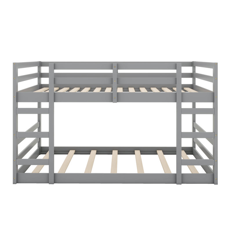 Lit superposé double au-dessus de double, lit superposé pour enfants en bois massif avec garde-corps pleine longueur, Gris