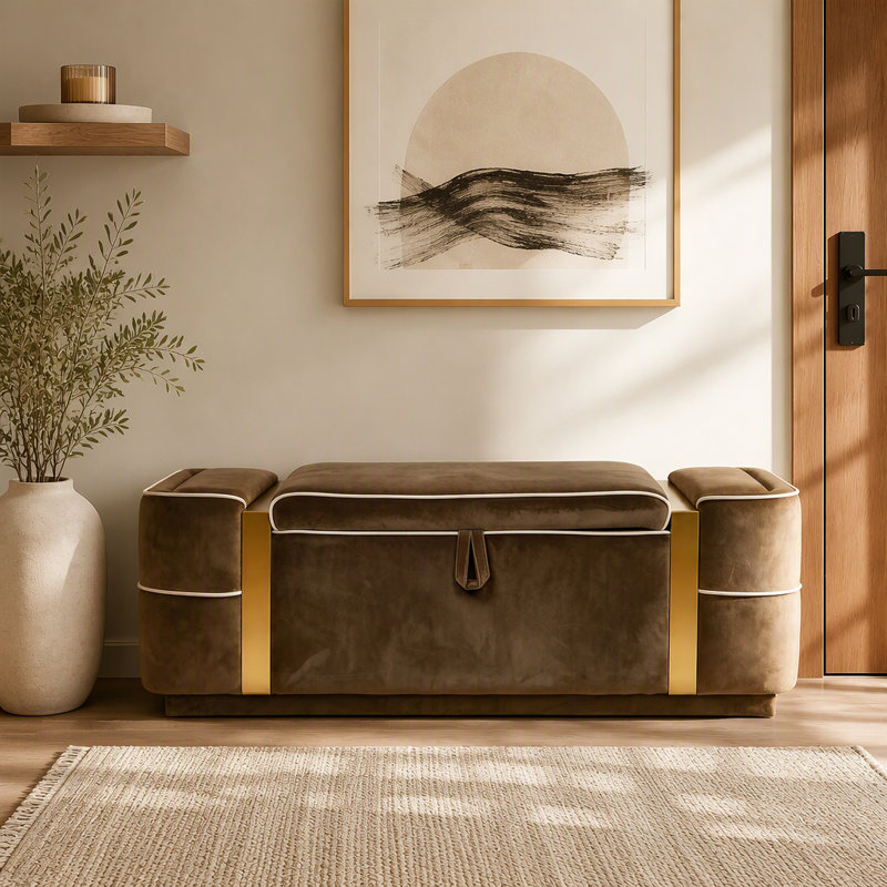 Banc de rangement avec repose-pieds Modern, Brun, Brun, Brun