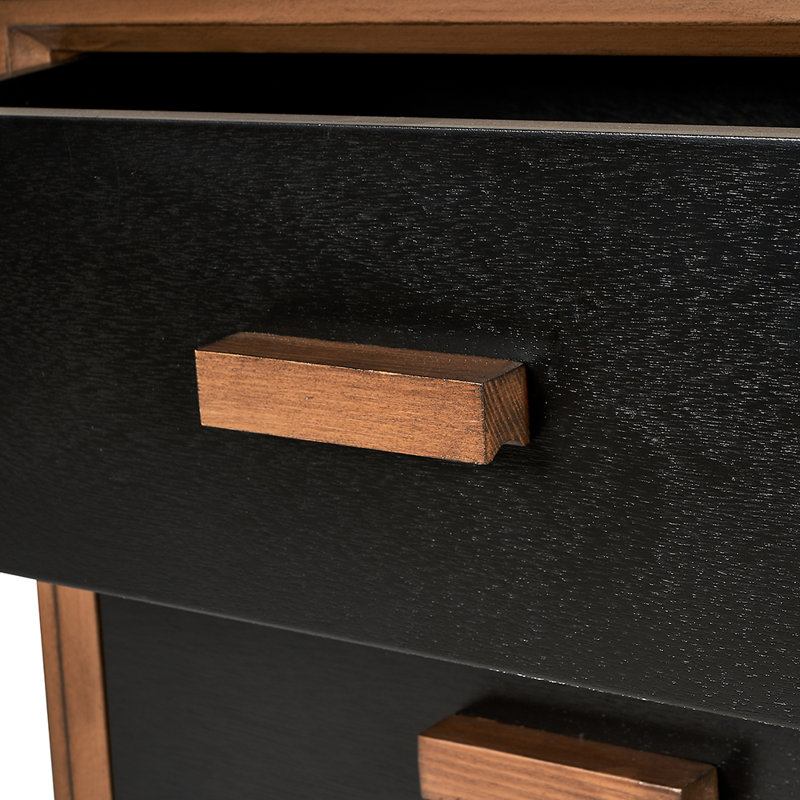 Rulo 40cm W Solid Wood Bedside Table, Brown/Black