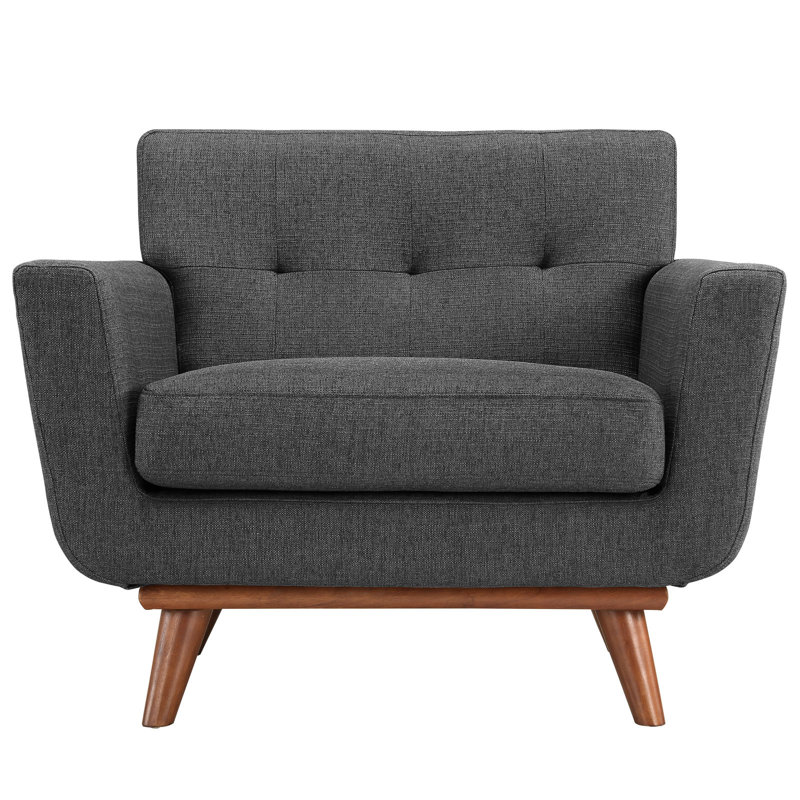 Fauteuil de style Mid-Century avec pieds en bois Carson Carrington Sigtuna, Velours performance gris