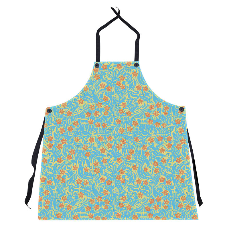 Tablier à motif floral à tourbillons, Jaune / Bleu/ Orange