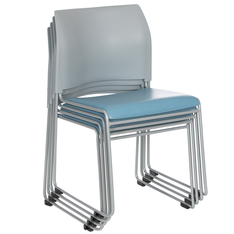 Jody Vinyl Stack Chair , Blue/Gray, Silver, 4