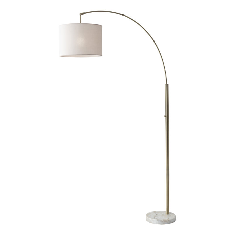 Roger 187cm Marble LED Arched Floor Lamp, Antique Brass Base/Off White Shade