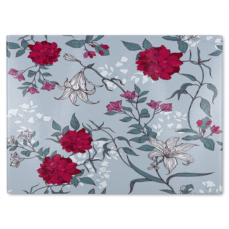 Winter Floral Glass Chopping Board
