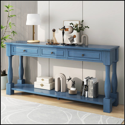 Très grande console de style méditerranéen de 63 pouces avec tiroirs et tablette pour l'entrée, le couloir et le salon