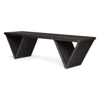 METROPOL Dark Grey Acacia Wood Outdoor Bench - Transitional Slat Design Patio Seating for Garden, Deck & Porch
