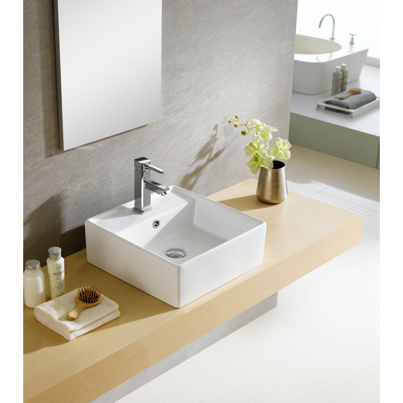 Lavabo de salle de bain vasque carré en céramique avec trop-plein Modern
