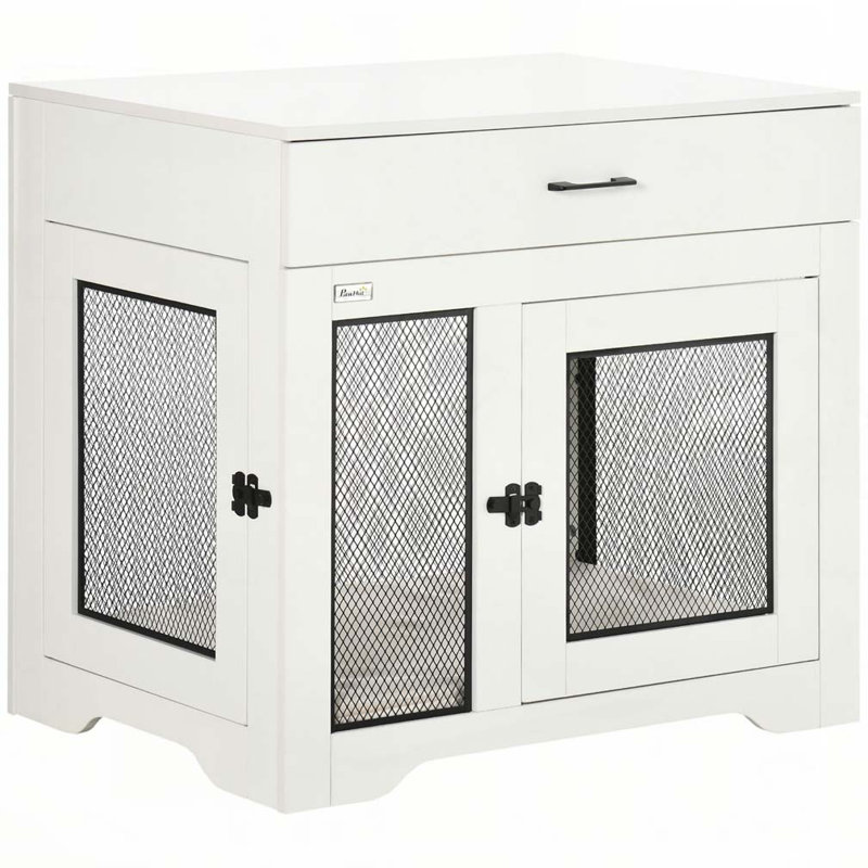 Mobilier de cage pour chien, table de bout avec tiroir, cage pour chiots pour petits chiens à l'intérieur avec 2 portes