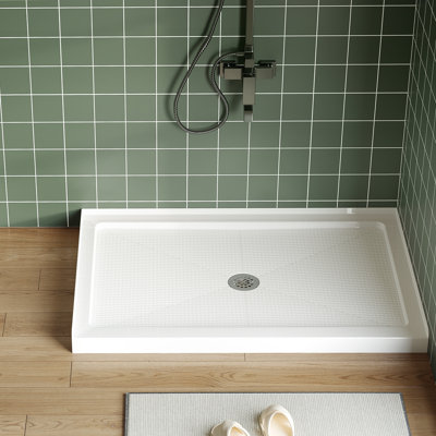 GarveeHome Slip-Resistant Shower Pan Base – 48x32 Inch Center Drain – Lightweight ABS/Acrylic, Easy Install, Stainless Steel Round Drain Cover