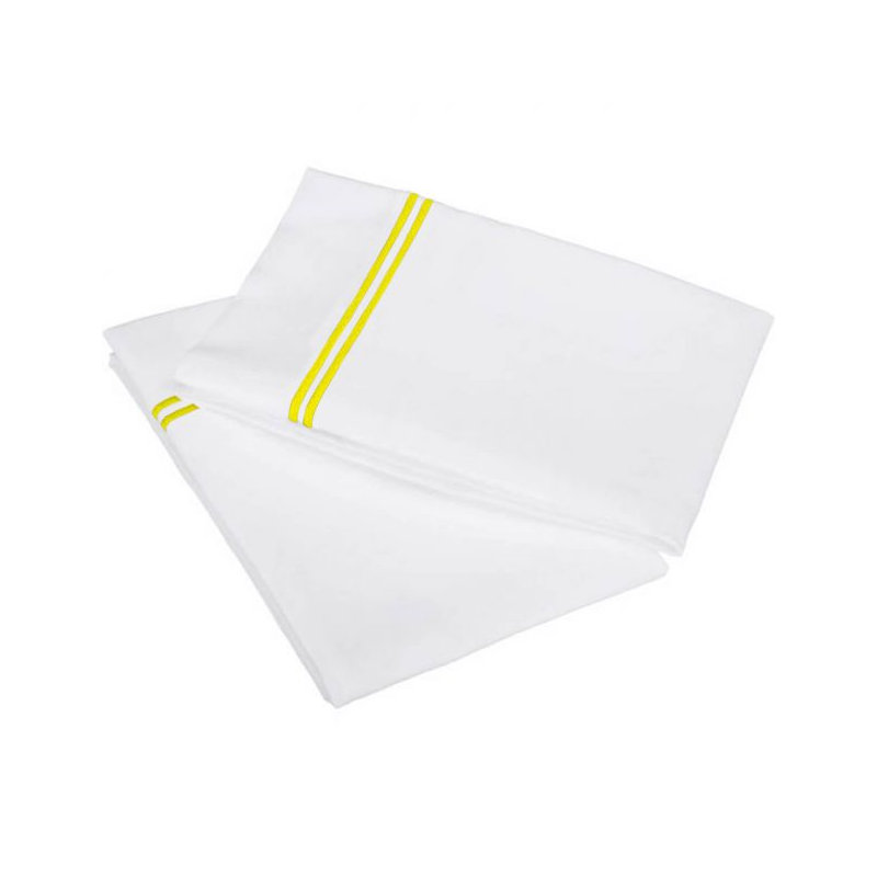 400TC Double Embroidery Cotton Sateen Pillowcases (Set Of 2), White/Yellow