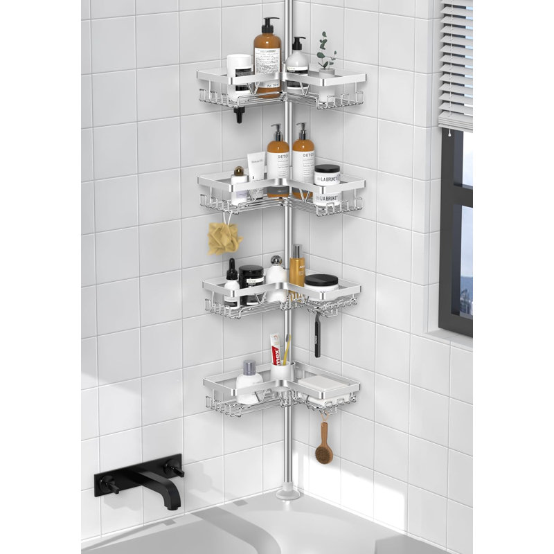 Organisateur de douche d'angle à poteau de tension réglable en acier inoxydable SUS304, sans perçage de salle de bain, Chrome