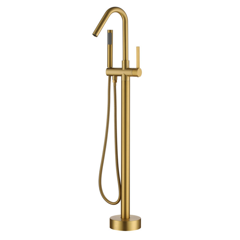 Floor Tub Filler with Diverter, Brushed Brass