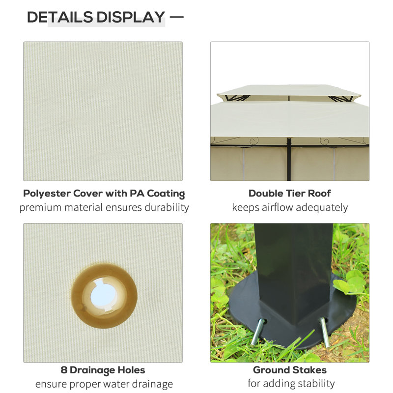 Cream White Steel Frame Patio Gazebo with Curtains