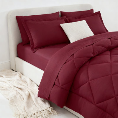 Queen Comforter Set 7 Pieces Burgundy Red Bed In A Bag Down Alternative