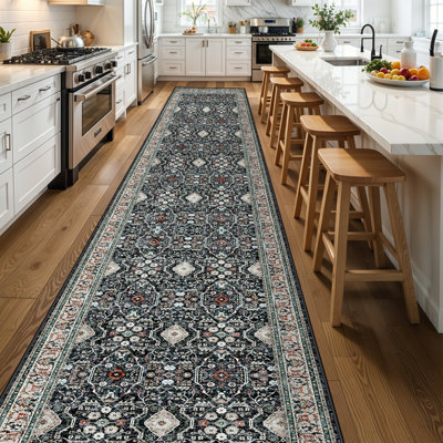 Non Slip for Hallways,Washable Hallway Rug,Long Ultra Soft Kitchen Rug,Non Shedding Accent Farmhouse Rugs (Black)