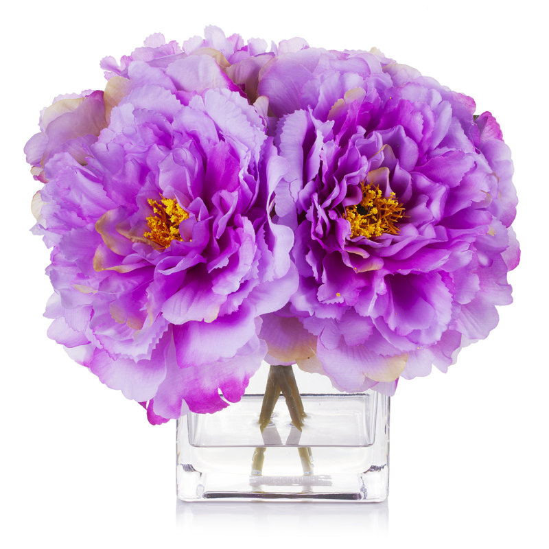 Hortensia en fleurs dans un vase en verre, Mauve