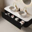 Meuble-lavabo noir 60 po avec 2 lavabos en céramique blancs, motif de pierre, tiroirs, pré-assemblé, comptoir, lavabos à système de fermeture en douceur et rangement, contreplaqué à rayures 3D-862820963