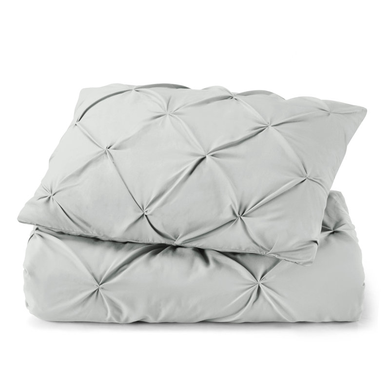 Ensemble de housse de couette plissÃ©e en tissu doublement brossÃ©, Gris argenté